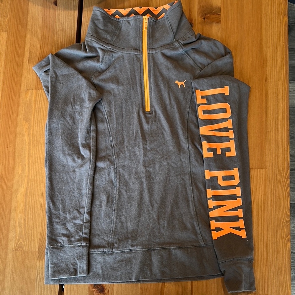 Y2K Victoria’s Secret PINK - Gray Quarter-Zip Pullover with Orange Accents